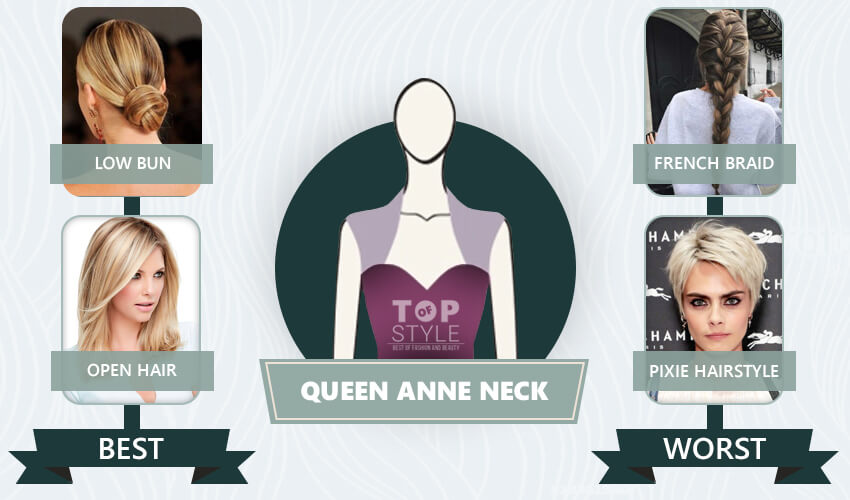 best hairstyle for queen anne neckline