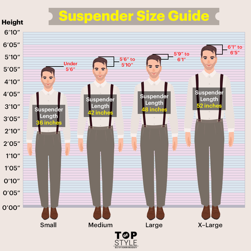 suspender size guide for men, online suspenders size guide