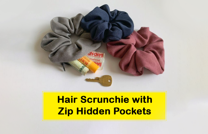 Hair Scrunchie with Zip Hidden Pockets