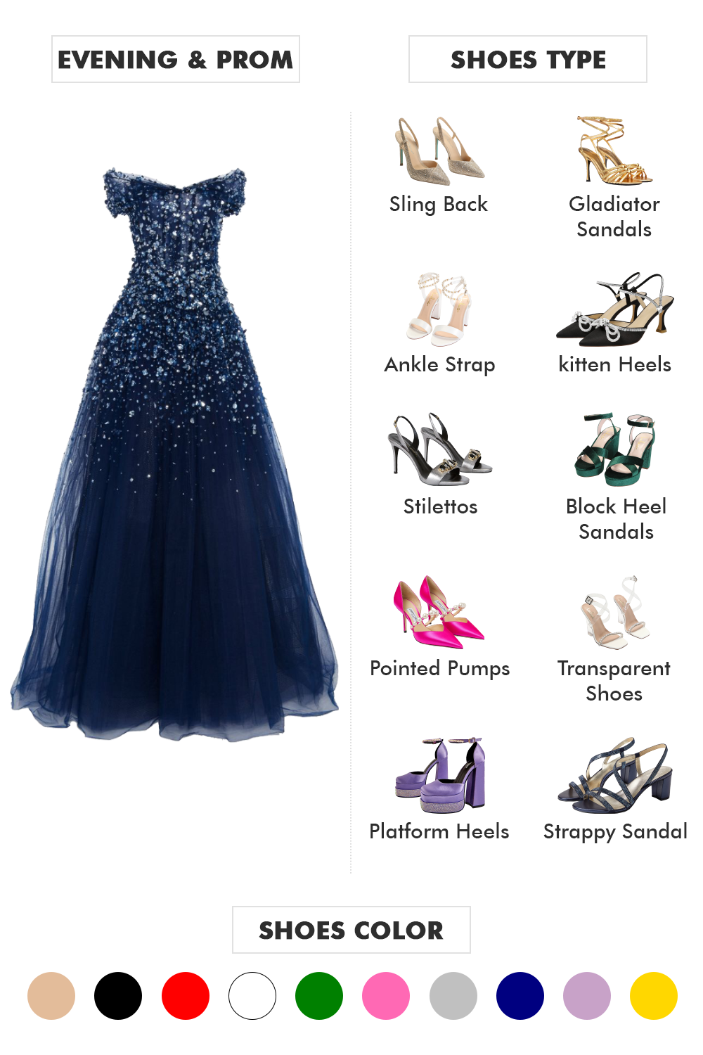what colour shoes for navy dress