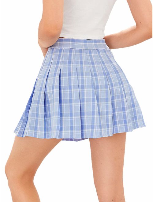 SweatyRocks Women's Casual High Waist Plaid A Line Pleated Mini Skirt 