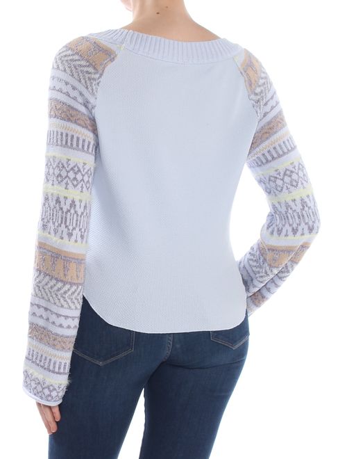FREE PEOPLE Womens Light Blue Fairground Thermal Long Sleeve Jewel Neck Sweater Size: M