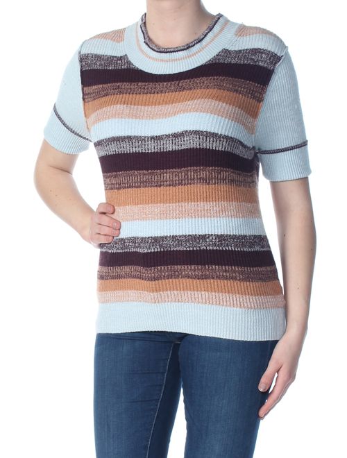 FREE PEOPLE Womens Light Blue Striped Short Sleeve Sweater Size: XS