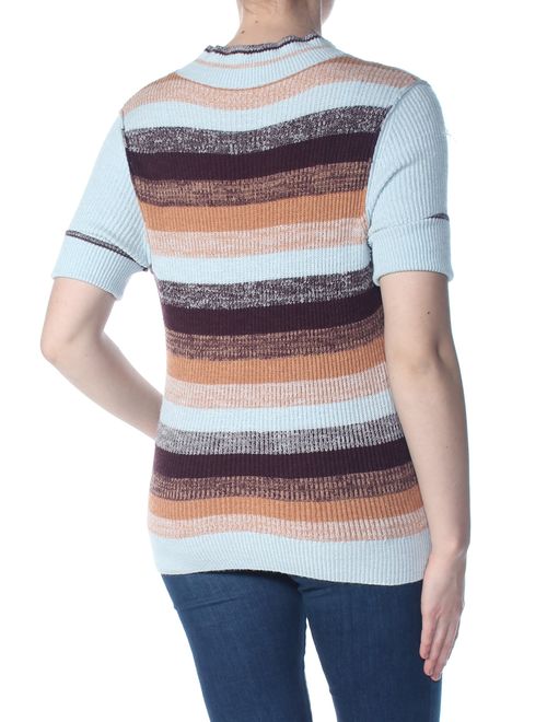 FREE PEOPLE Womens Light Blue Striped Short Sleeve Sweater Size: XS