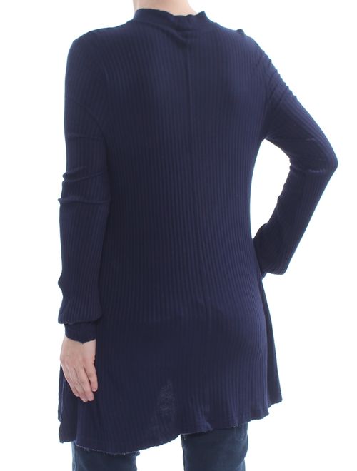 FREE PEOPLE Womens Navy Textured Frayed Choker Long Sleeve Keyhole Sweater Size: S
