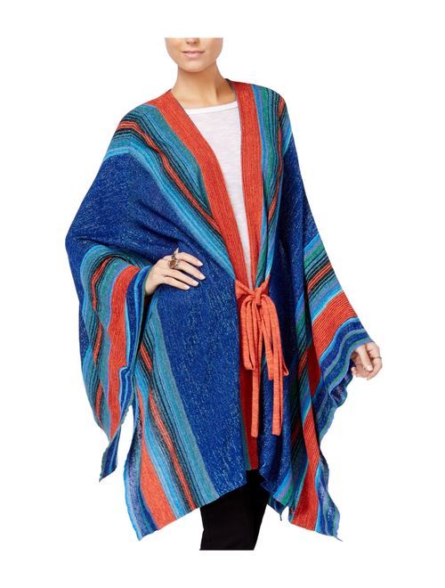 Free People Womens Striped Tie-Front Cardigan Sweater bluecombo One Size