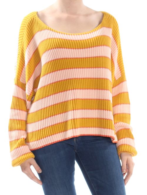 FREE PEOPLE Womens Yellow Just My Stripe Cropped Long Sleeve Scoop Neck Sweater Size: XS