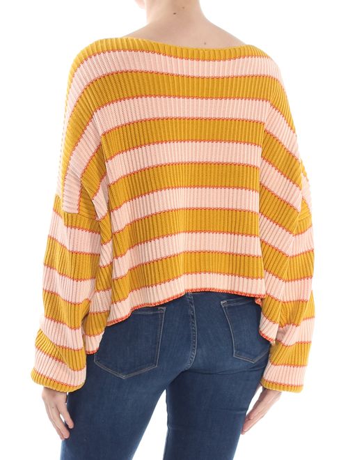 FREE PEOPLE Womens Yellow Just My Stripe Cropped Long Sleeve Scoop Neck Sweater Size: XS