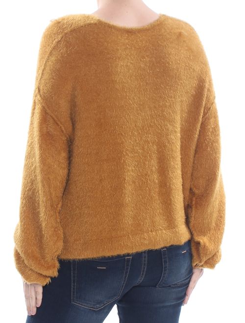FREE PEOPLE Womens Gold Furry Long Sleeve Sweater Size: S