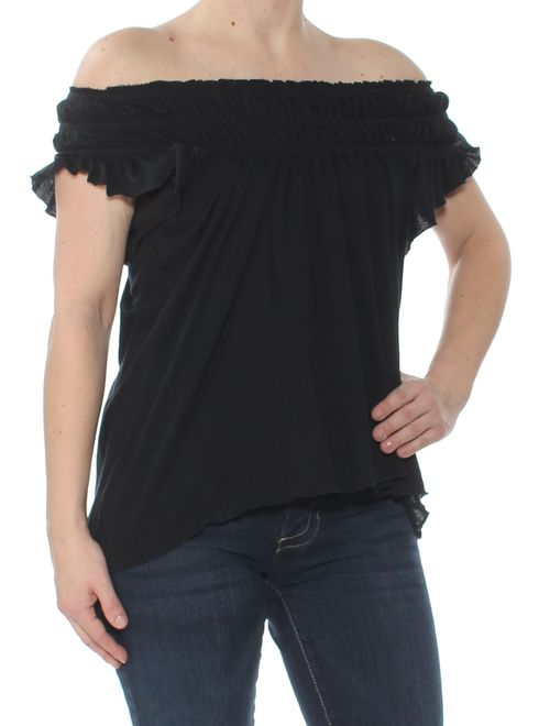 FREE PEOPLE Womens Black Ruffled Off Shoulder Top Size: XS