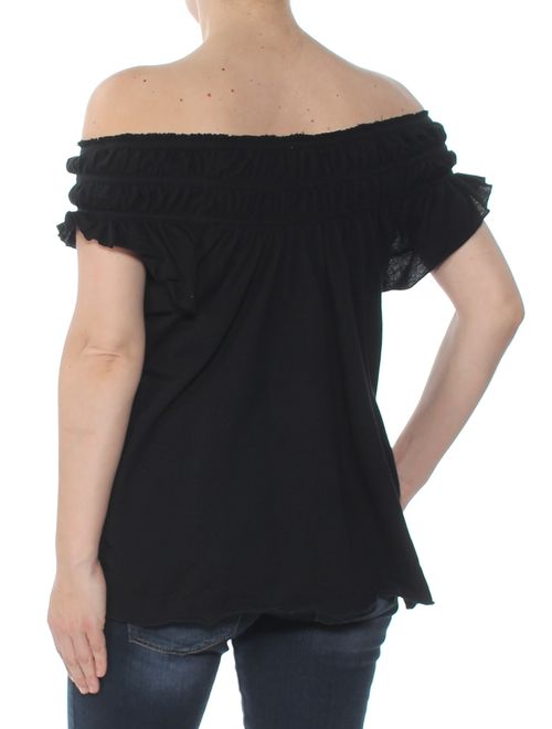 FREE PEOPLE Womens Black Ruffled Off Shoulder Top Size: XS