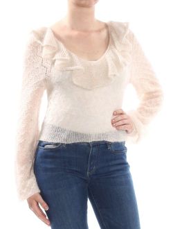 Womens Beige Ruffled Macaroon Long Sleeve Sweater Size: S