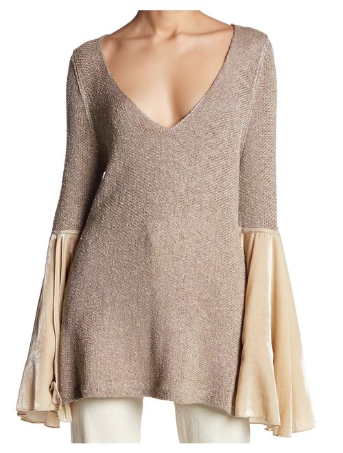Free People Womens Bell Sleeve Tunic Sweater neutralco S