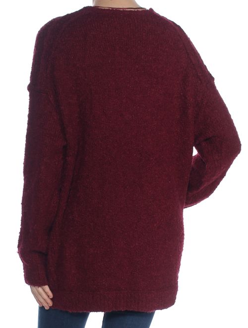 FREE PEOPLE Womens Maroon Lofty Boucle-knit Long Sleeve V Neck Sweater Size: M