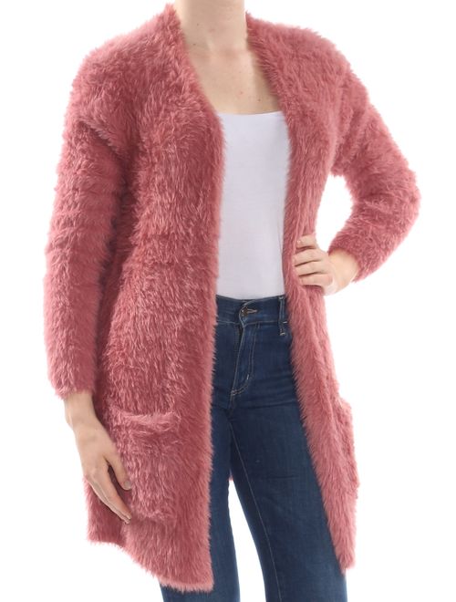 FREE PEOPLE Womens Pink Faux Fur Pocketed Cardigan Long Sleeve Sweater Size: XS