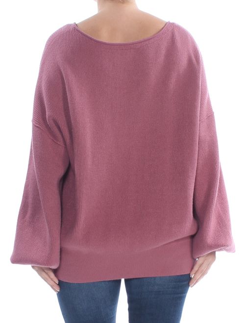 FREE PEOPLE Womens Pink Ribbed Long Sleeve Scoop Neck Sweater Size: L