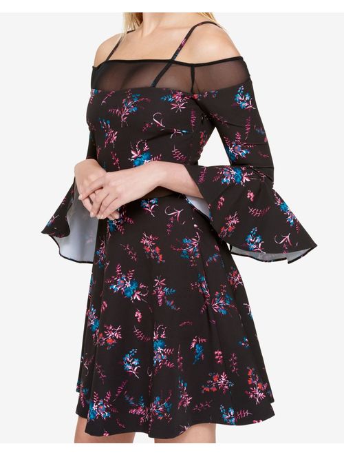 Guess NEW Black Womens Size 14 Floral-Print Bell-Sleeve Sheath Dress