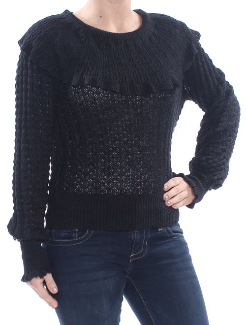 FREE PEOPLE Womens Black Ruffled Long Sleeve Sweater Size: XS