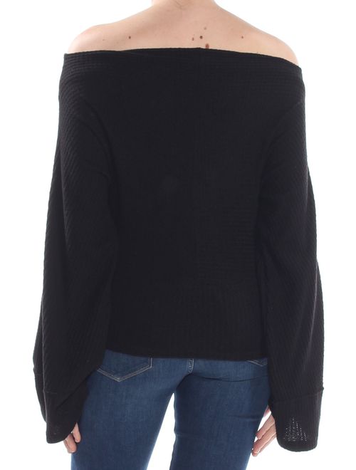 FREE PEOPLE Womens Black Crazy On You Thermal Crop Long Sleeve Sweater Size: L