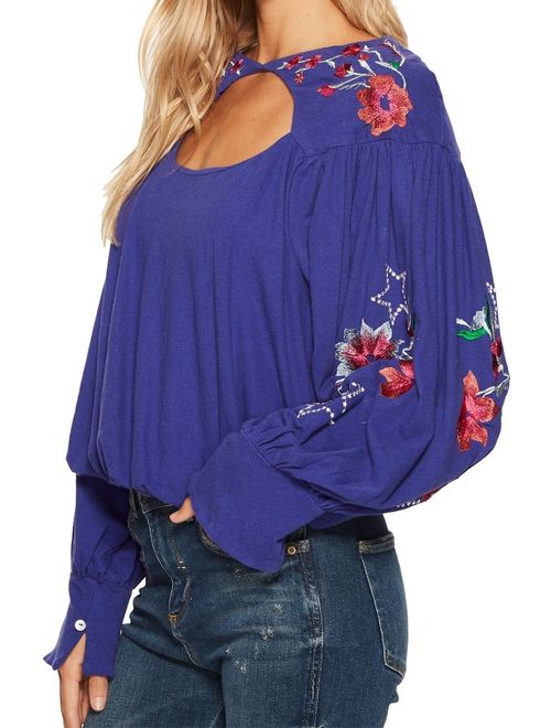 free people womens lita embroidered pullover blouse