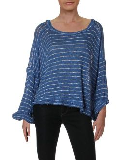Womens Blue Striped Hacci Long Sleeve Scoop Neck Top Size: S