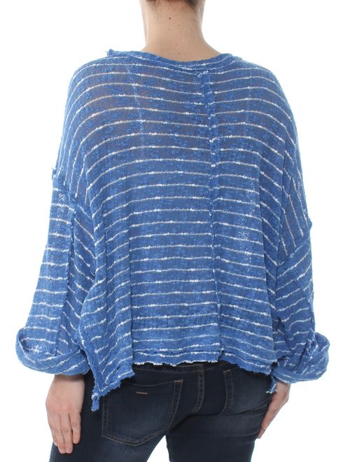 FREE PEOPLE Womens Blue Striped Hacci Long Sleeve Scoop Neck Top Size: S