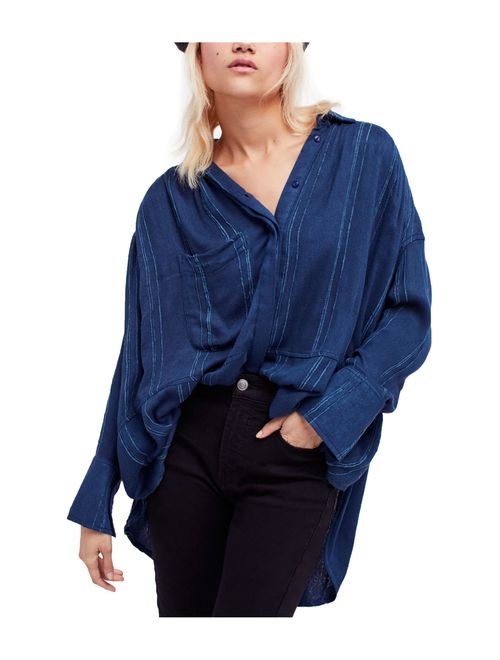 Free People Womens Cozy Nights Button Up Shirt