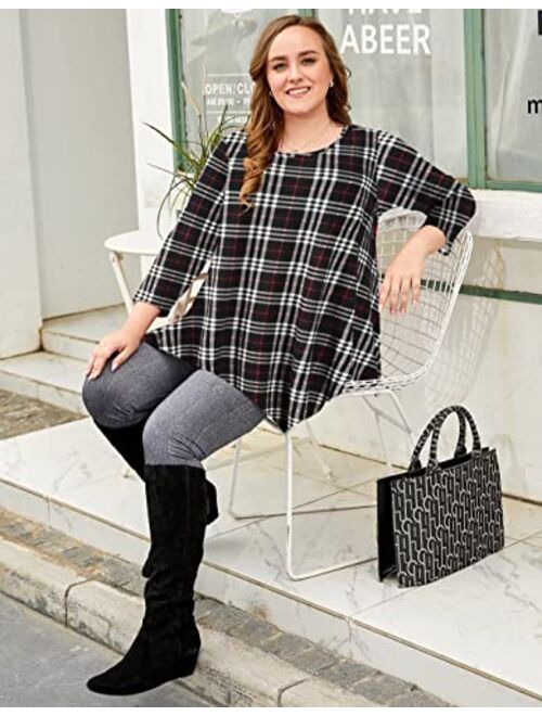 LARACE Women Plus Size 3/4 Sleeve Loose Tunic Tops