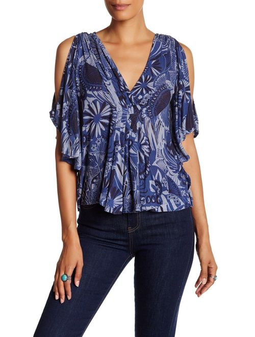 free people amour printed cutout top blue sapphire combo l