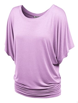 Lock and Love Women's Solid Short Sleeve Boat Crew Neck V Neck Dolman Top XS - 5XL Plus Size Made in USA