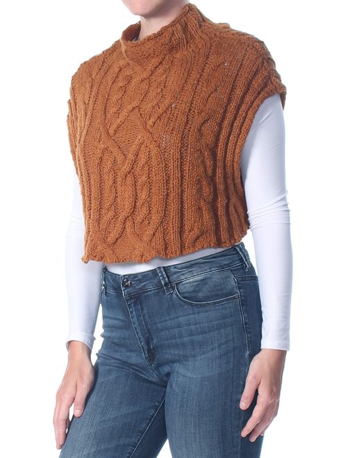 FREE PEOPLE Womens Brown Mock Neck Frosted Cable Sleeveless Sweater Size: S