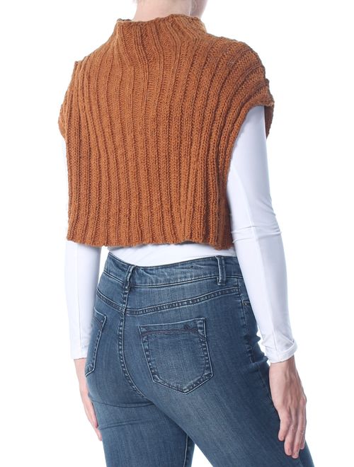 FREE PEOPLE Womens Brown Mock Neck Frosted Cable Sleeveless Sweater Size: S