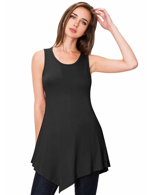 Made By Johnny Women's Solid Sleeveless Tunic for Leggins Swing Flare Tank Top with Various Hem Plus Size 3X 4X 5X