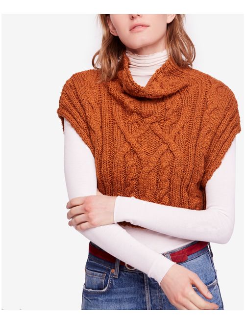 Download FREE PEOPLE Womens Brown Mock Neck Frosted Cable ...