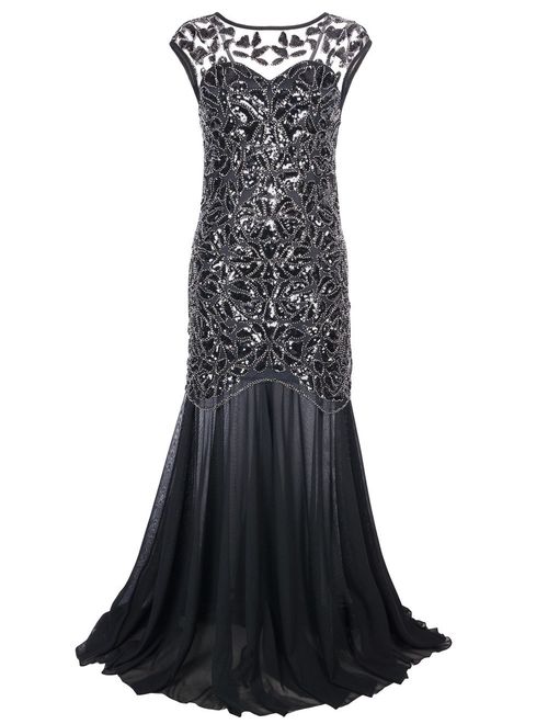 PrettyGuide Women 's 1920s Black Sequin Gatsby Maxi Long Evening Prom Dress