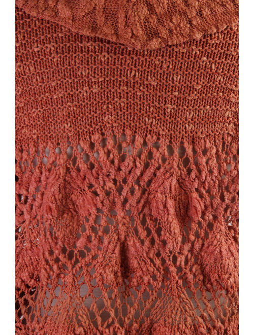 Free People Orange Eternal Delight Open-Stitch Cowl-Neck Pullover XS