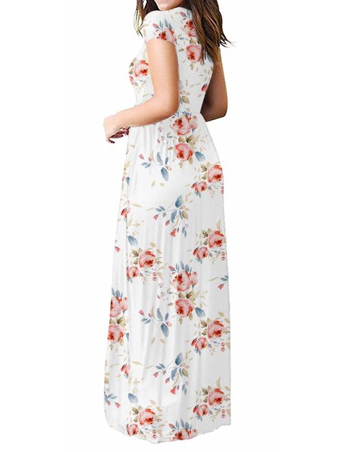 Viishow Floral Short Sleeve Loose Plain Maxi Summer Dresses With Pockets