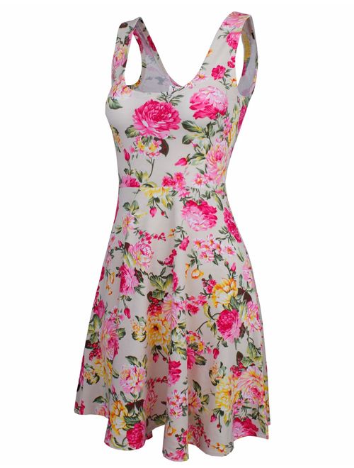 TAM WARE Womens Casual Fit and Flare Floral Sleeveless Dress