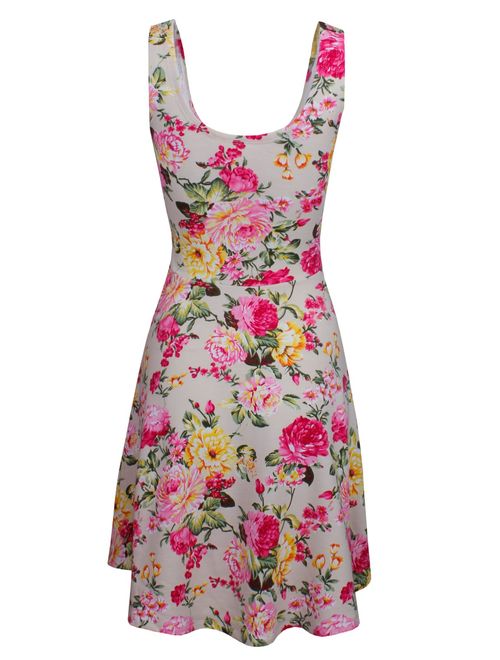 TAM WARE Womens Casual Fit and Flare Floral Sleeveless Dress