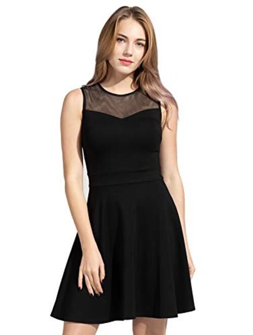 Sylvestidoso Women's A-Line Pleated Sleeveless Little Cocktail Party Dress with Floral Lace