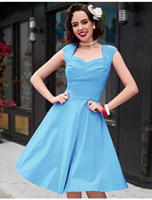 MUXXN Women's 1950s Retro Vintage Cap Sleeve Party Swing Dress