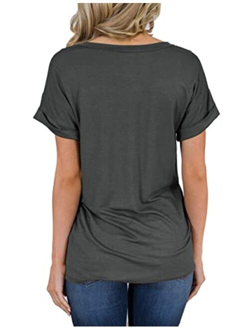 Florboom Women Casual Tops V Neck T Shirt Short/Long Sleeve Pleated Longine Shirts