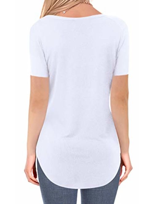 NIASHOT Women's Short Sleeve V-Neck Loose Casual Tee T-Shirt Tops