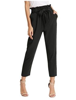 Women's Cropped Paper Bag Waist Pants with Pockets