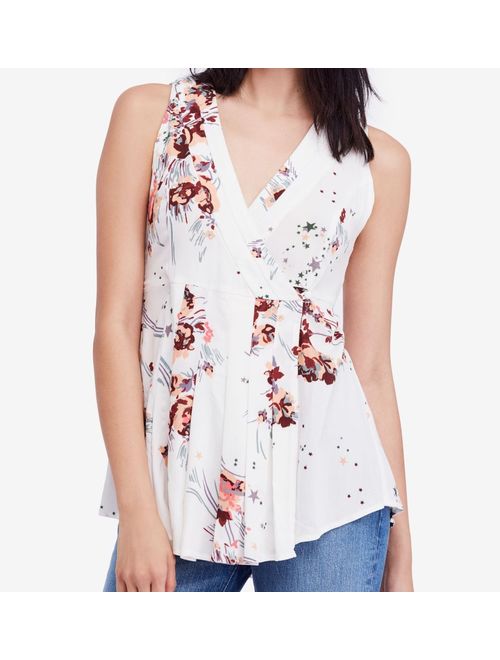 FREE PEOPLE Womens Ivory Floral Sleeveless V Neck Tunic Top Size: XS