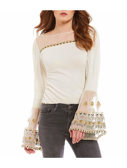 Free People Womens High Tides Knit Blouse ivory L