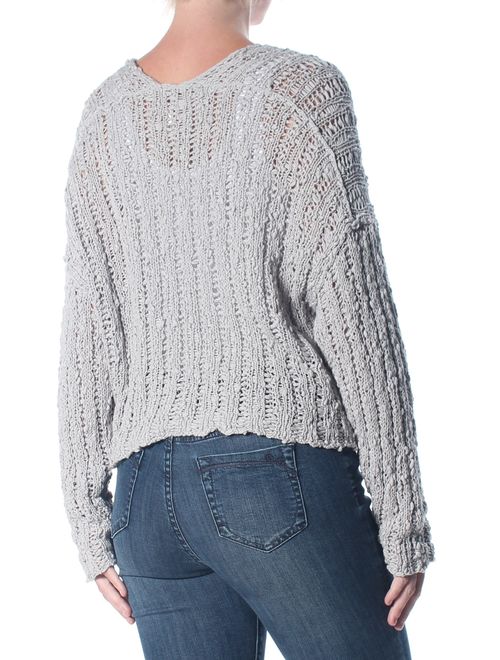 FREE PEOPLE Womens Gray Oversized Knit Long Sleeve Sweater Size: S