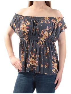 WE THE FREE Womens Gray Floral Short Sleeve Off Shoulder Top Size: S