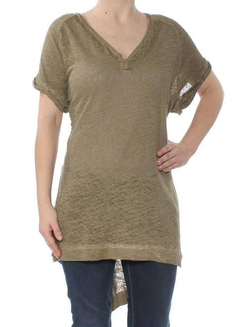 FREE PEOPLE Womens Green Diego Tee Short Sleeve V Neck Top Size: XS