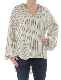 Womens Ivory Striped Long Sleeve V Neck Top Size: XS